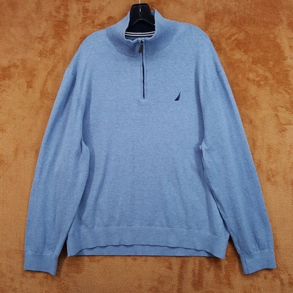Nautica Sweater Mens XXL Blue Quarter Zip Pullover Cotton Blend Knit Navtech